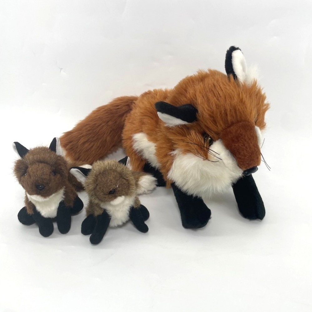 Folkmanis Red Fox Plush Full Hand Puppet & 2 Mini Fox Finger Puppets Family Lot